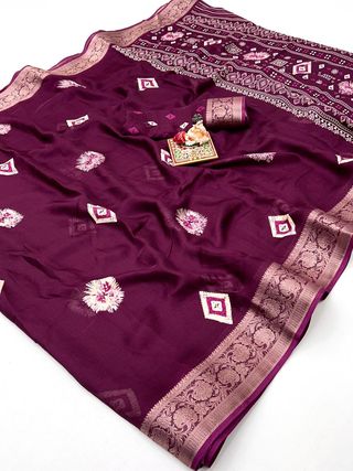 Designer Wine Moss Georgette Saree with Blouse Piece