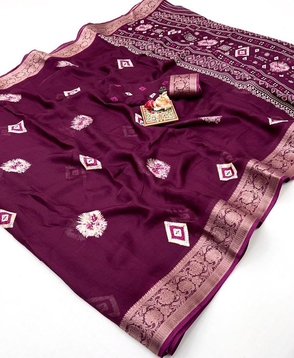 Designer Wine Moss Georgette Saree with Blouse Piece