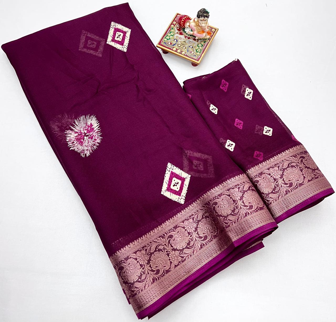 Designer Wine Moss Georgette Saree with Blouse Piece