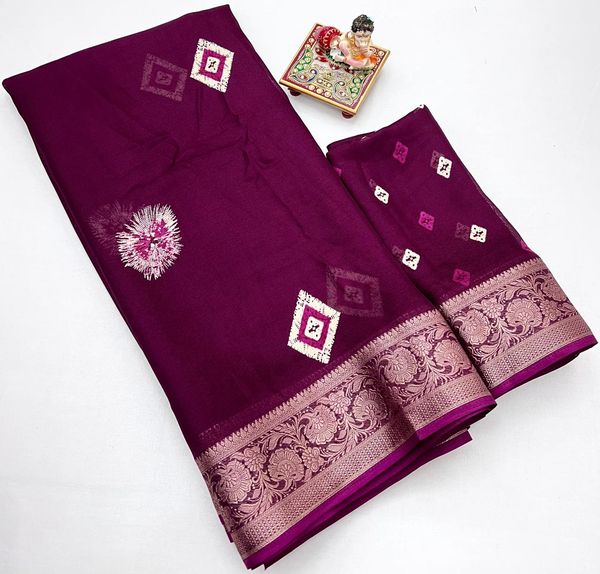 Designer Wine Moss Georgette Saree with Blouse Piece