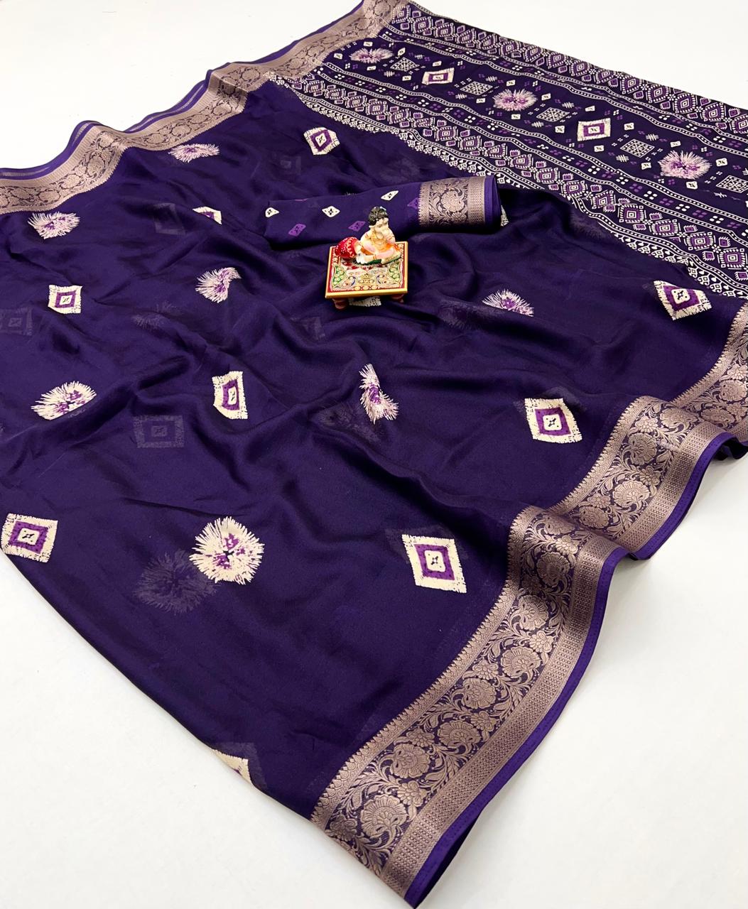 Luxury Purple Georgette Saree with Woven Border Design