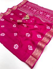 Rani Pink Moss Georgette Saree with Zari Border - Pink