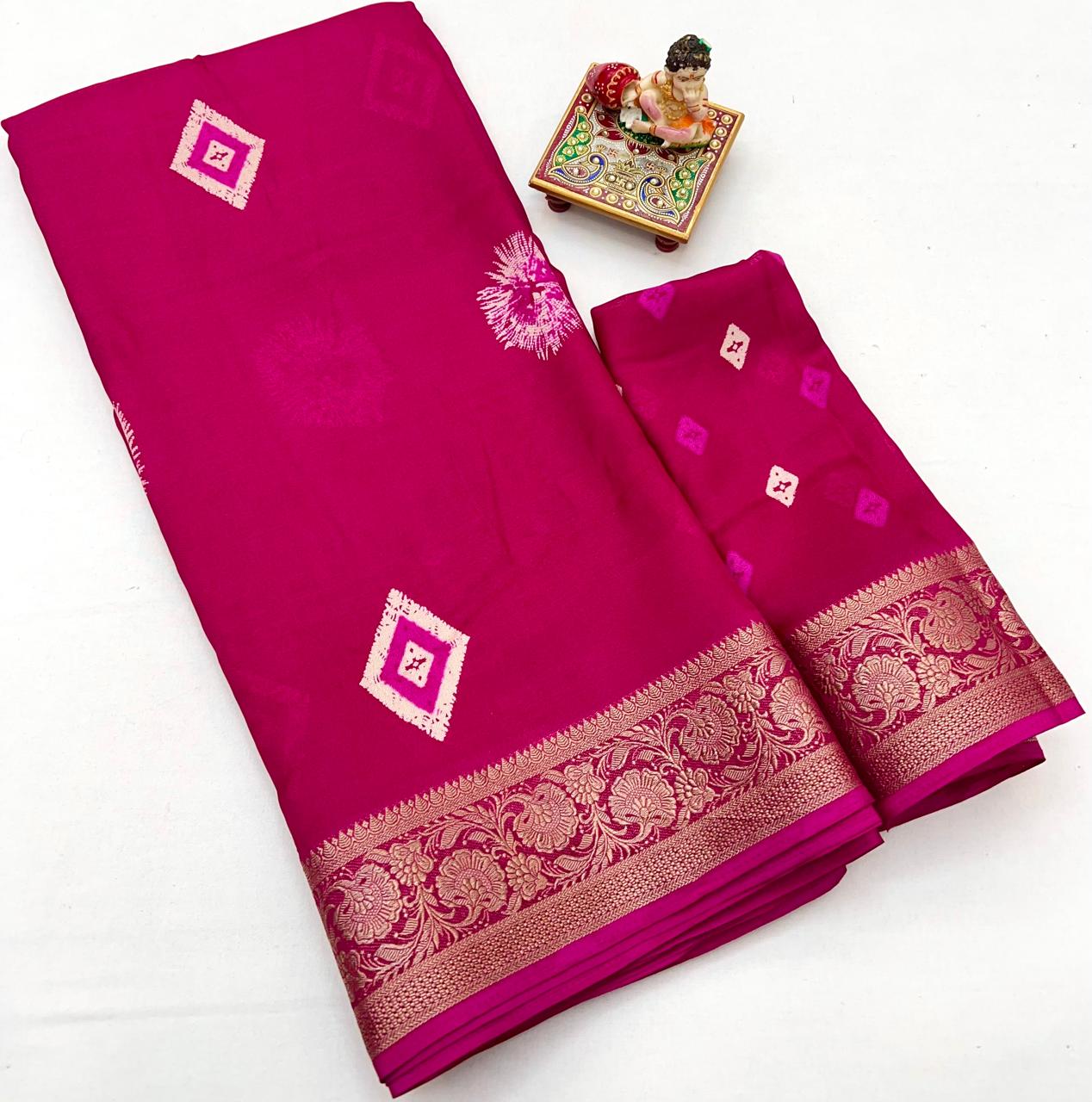 Rani Pink Moss Georgette Saree with Zari Border