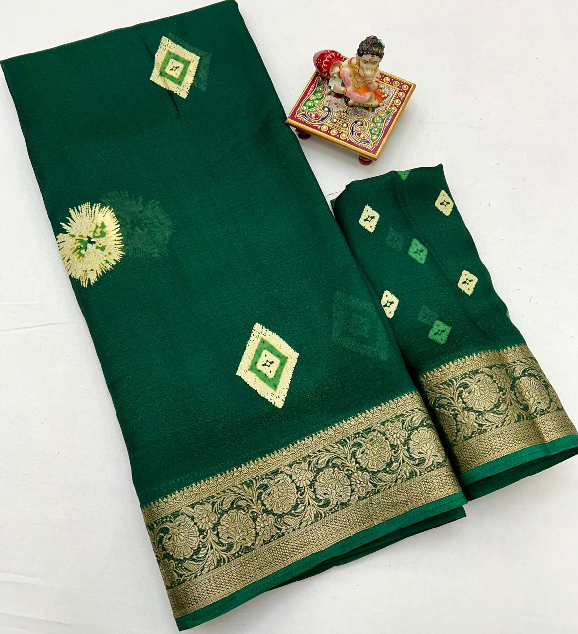 Bottle Green Moss Mellow Georgette Zari Saree