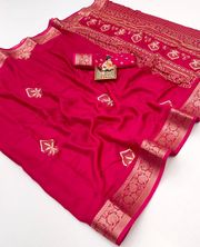 Red Zari Border Calcutta Moss Georgette Saree - Red