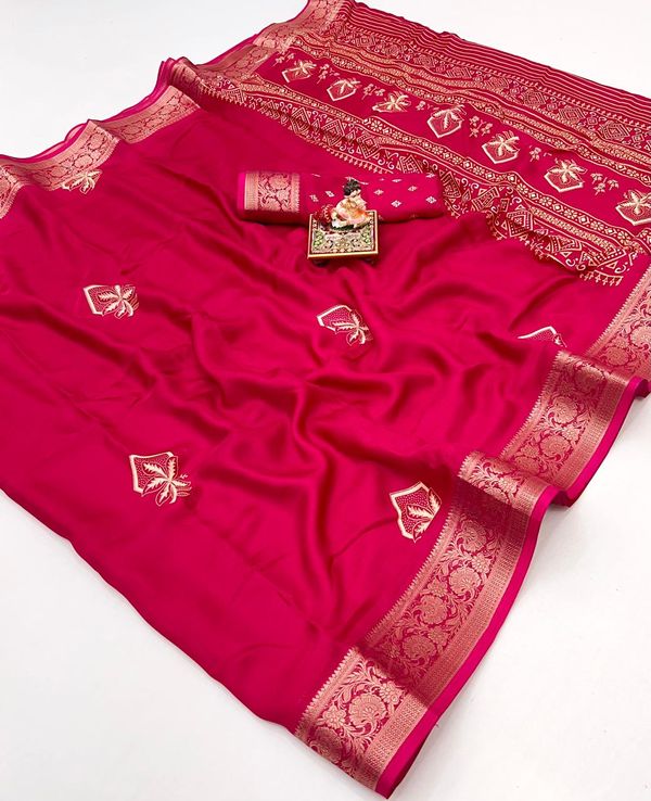 Red Zari Border Calcutta Moss Georgette Saree