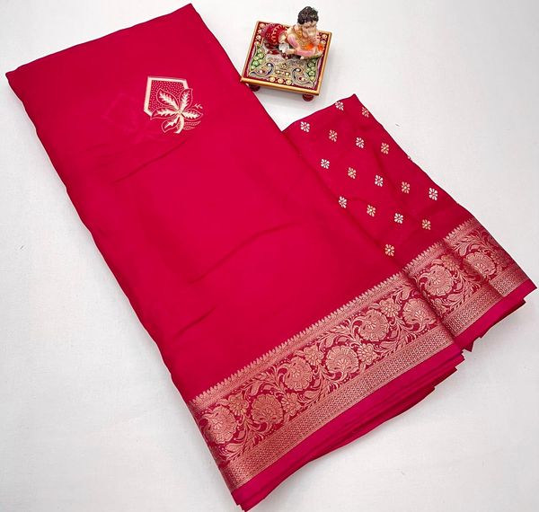 Red Zari Border Calcutta Moss Georgette Saree