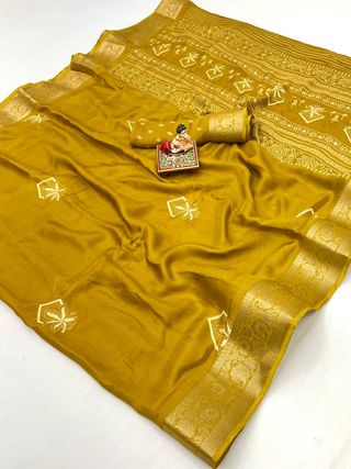 Mustard Zari Border Moss Georgette Saree With Blouse