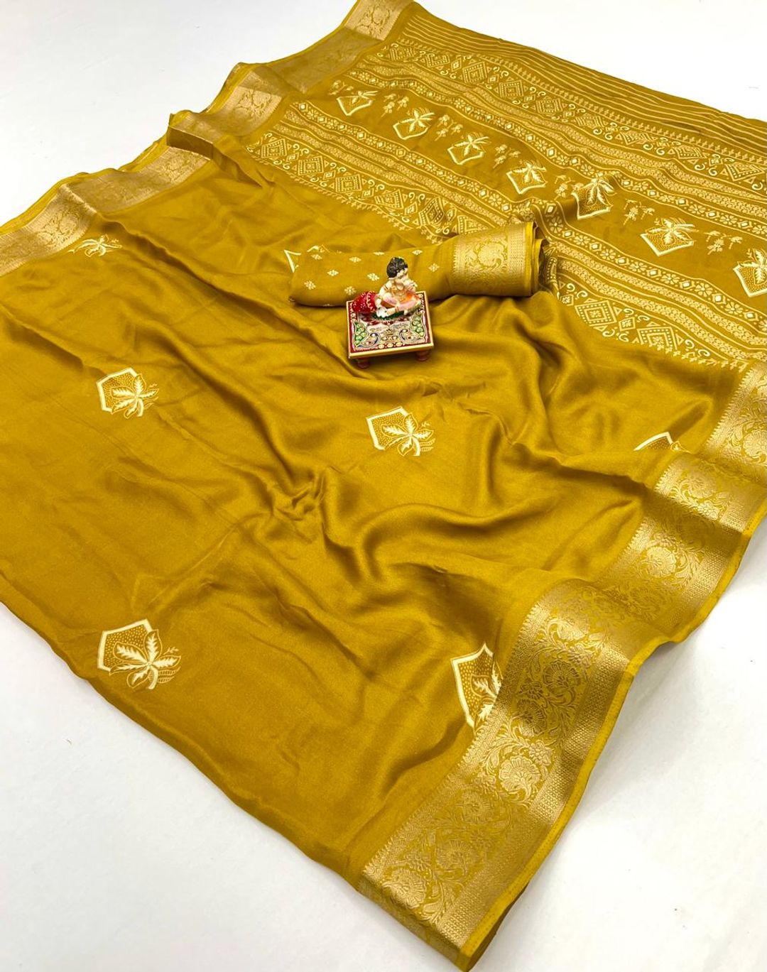 Mustard Zari Border Moss Georgette Saree With Blouse