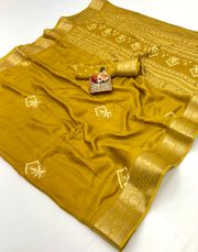 Mustard Zari Border Moss Georgette Saree With Blouse - Mustard