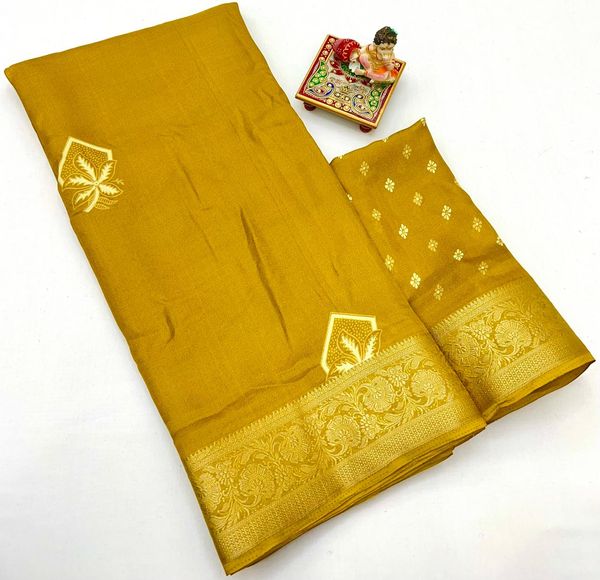 Mustard Zari Border Moss Georgette Saree With Blouse