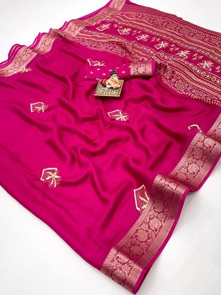 Rani Pink Calcutta Moss Georgette Saree With Blouse