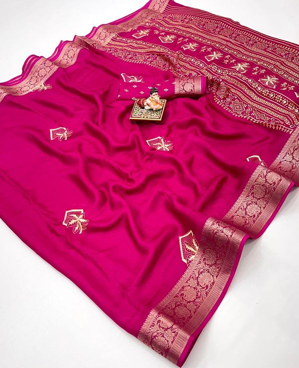 Rani Pink Calcutta Moss Georgette Saree With Blouse