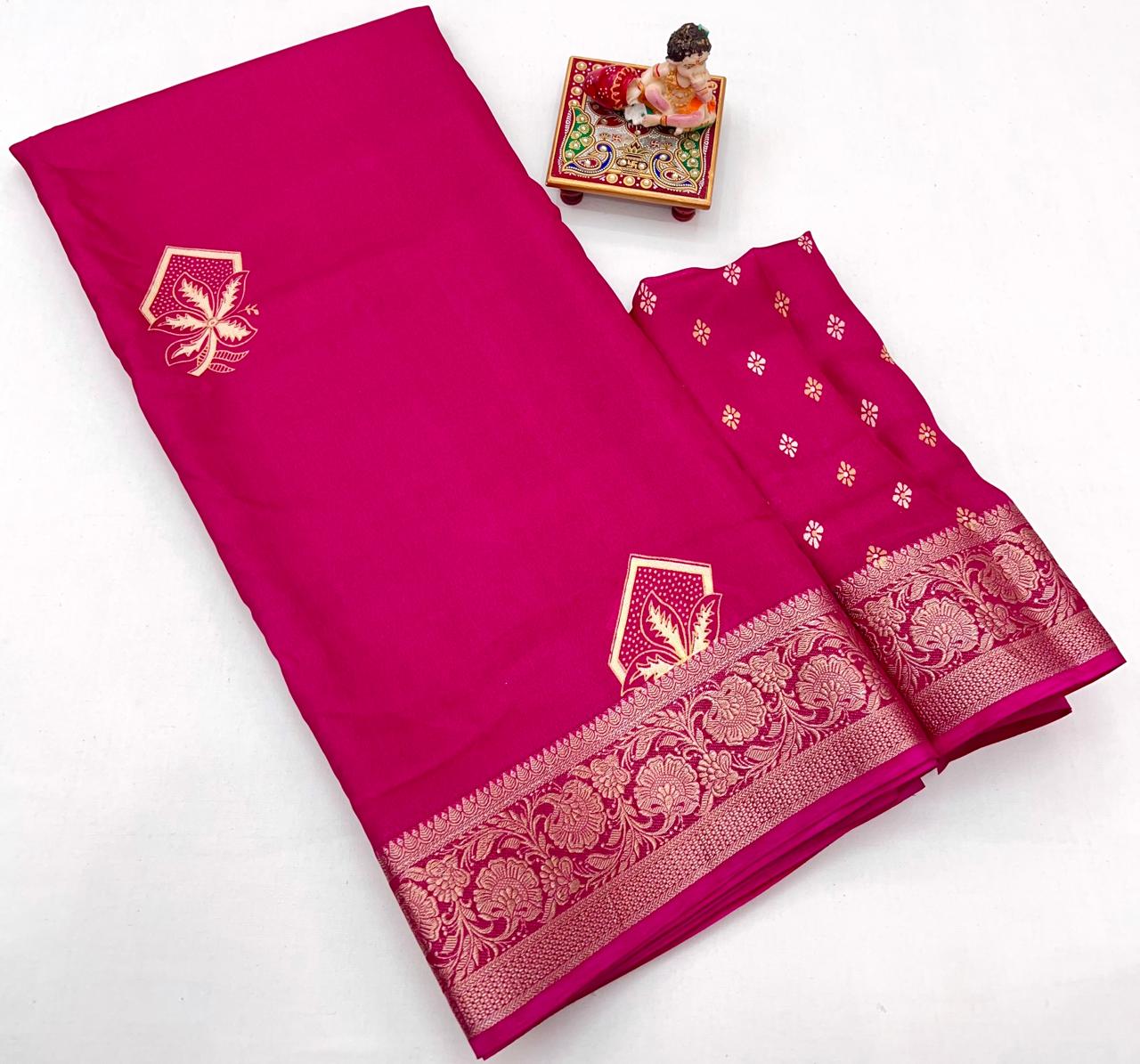 Rani Pink Calcutta Moss Georgette Saree With Blouse