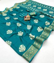 Stylish Teal Printed Moss Georgette Saree With Blouse - Teal