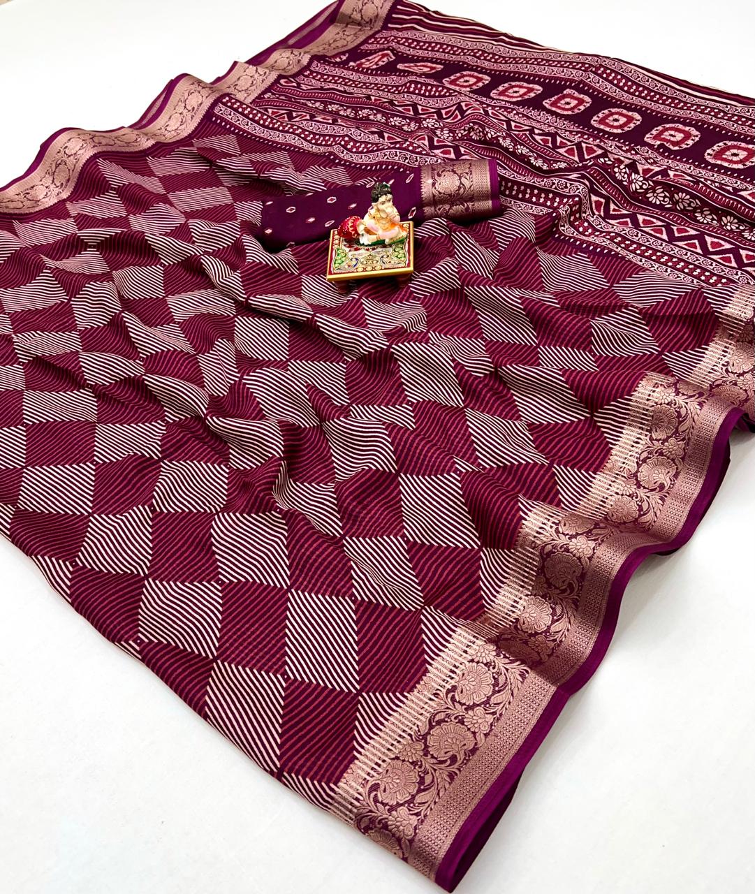 Designer Maroon Calcutta Moss Georgette Saree With Print