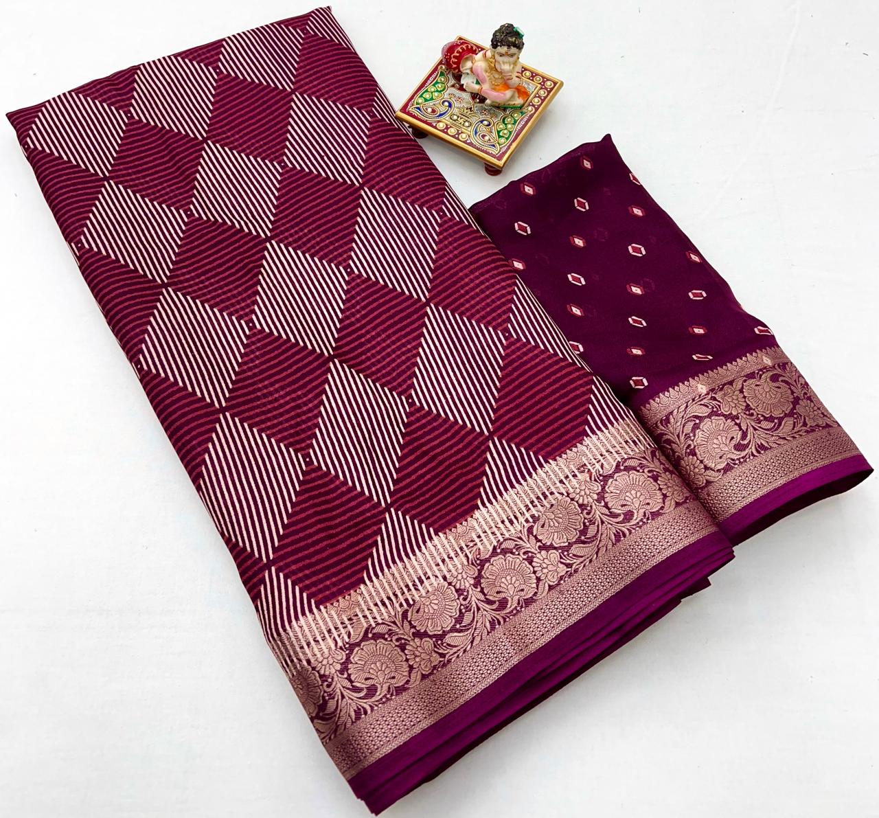 Designer Maroon Calcutta Moss Georgette Saree With Print