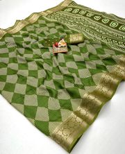 Designer Olive Green Moss Georgette Saree With Geometric Print - Green