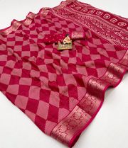 Rani Pink Printed Calcutta Moss Georgette Saree With Zari - Pink