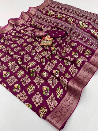 Wine Designer Printed Georgette Saree With Zari Border