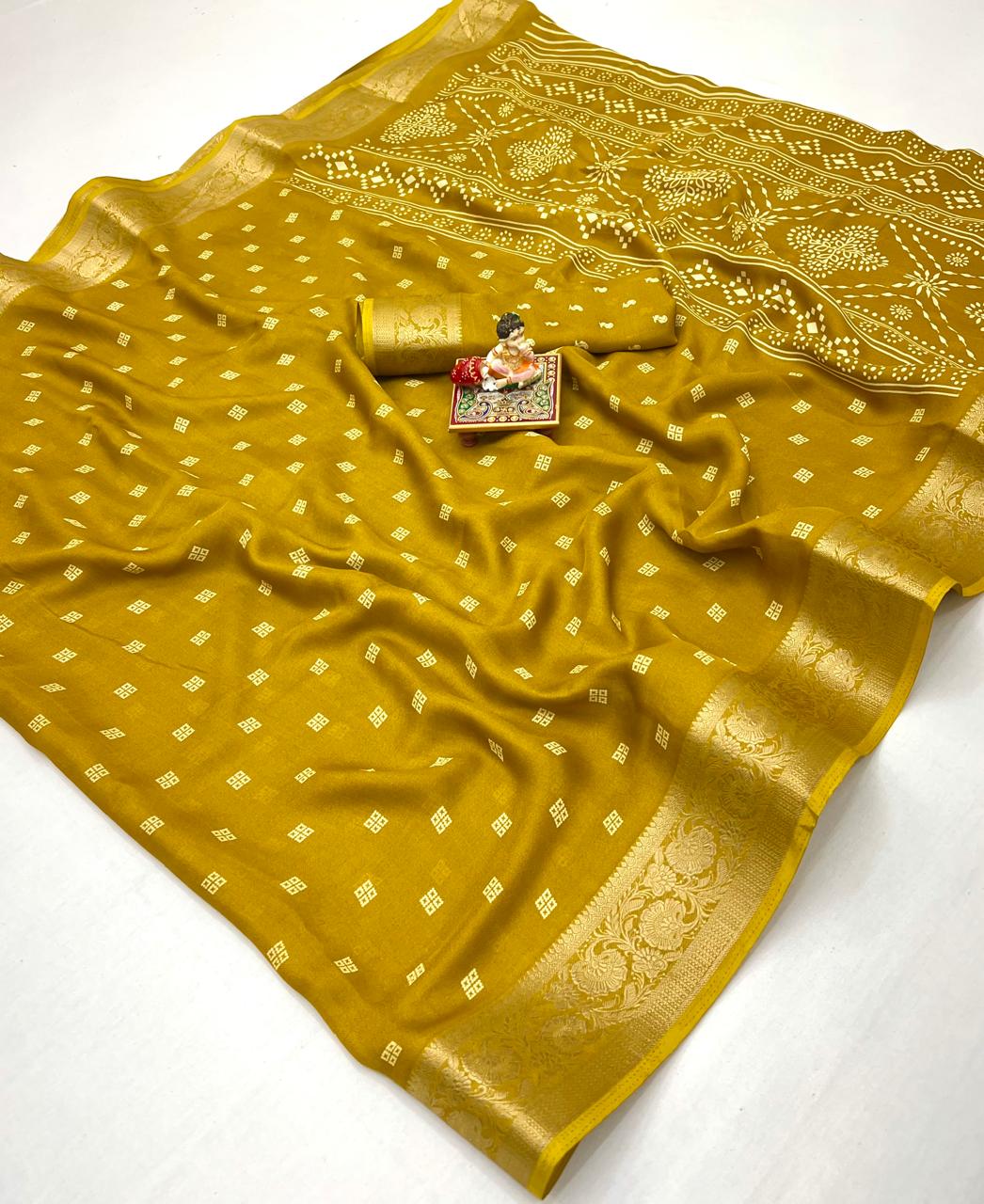 Mustard Moss Georgette Saree With Zari Border