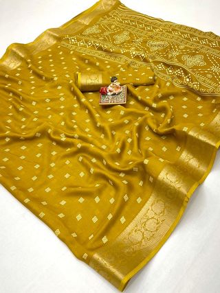 Mustard Moss Georgette Saree With Zari Border