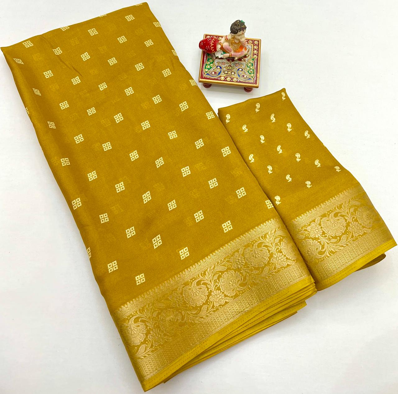 Mustard Moss Georgette Saree With Zari Border