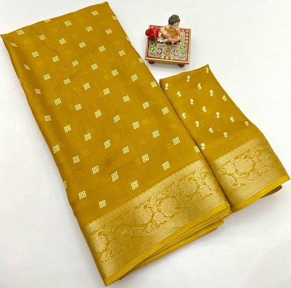 Mustard Moss Georgette Saree With Zari Border