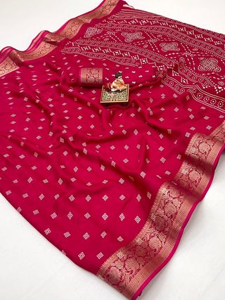 Rani Pink Traditional Moss Georgette Saree With Blouse