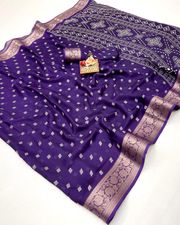 Purple Moss Georgette Saree With Zari Border - Purple
