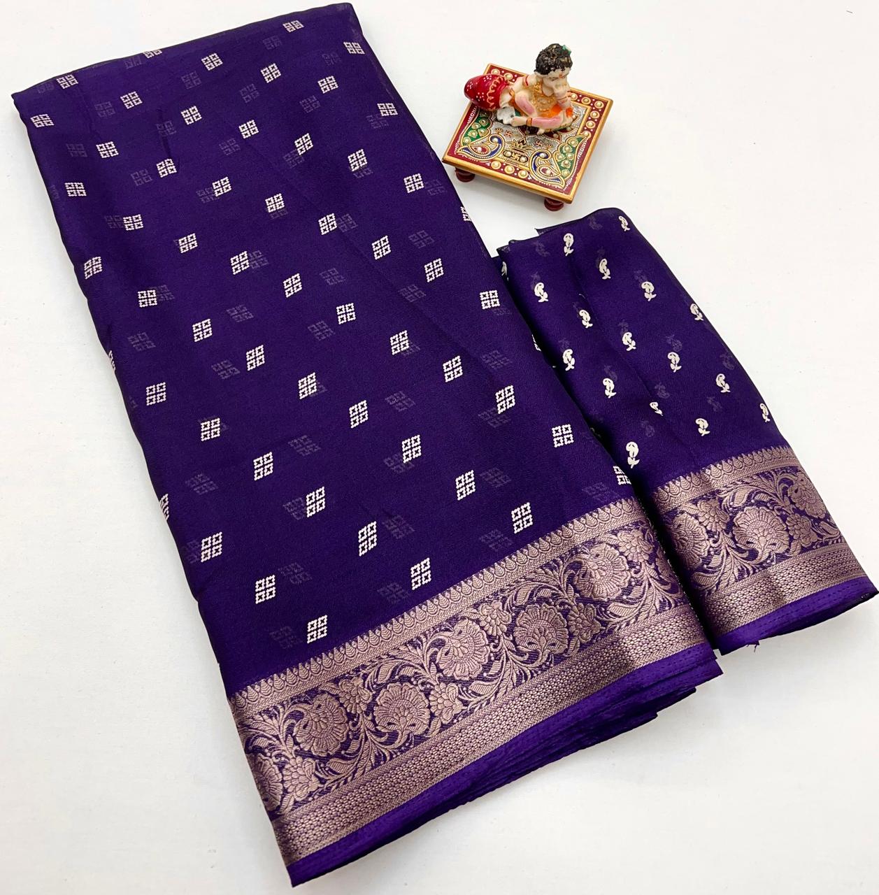 Purple Moss Georgette Saree With Zari Border