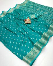 Teal Green Traditional Moss Georgette Saree With Blouse - Teal