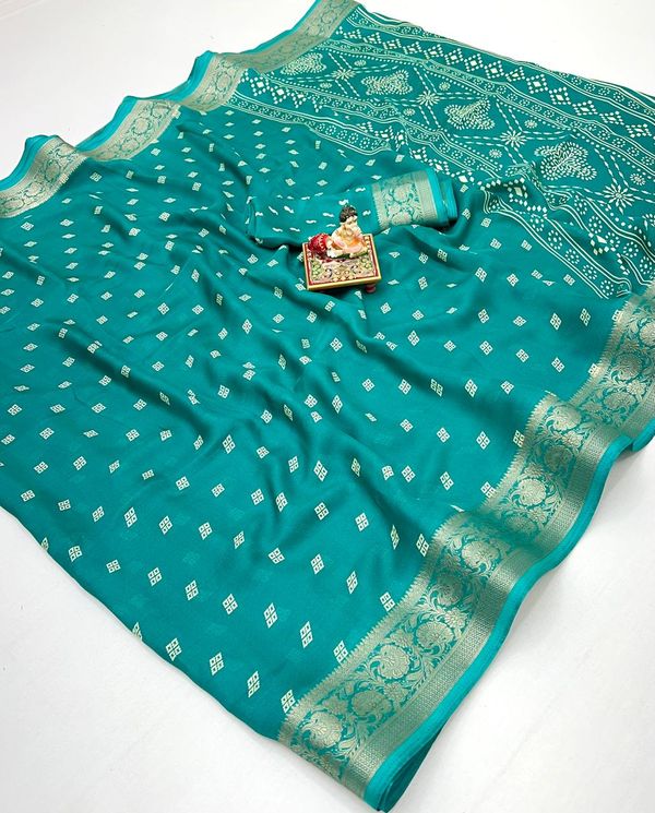 Teal Green Traditional Moss Georgette Saree With Blouse