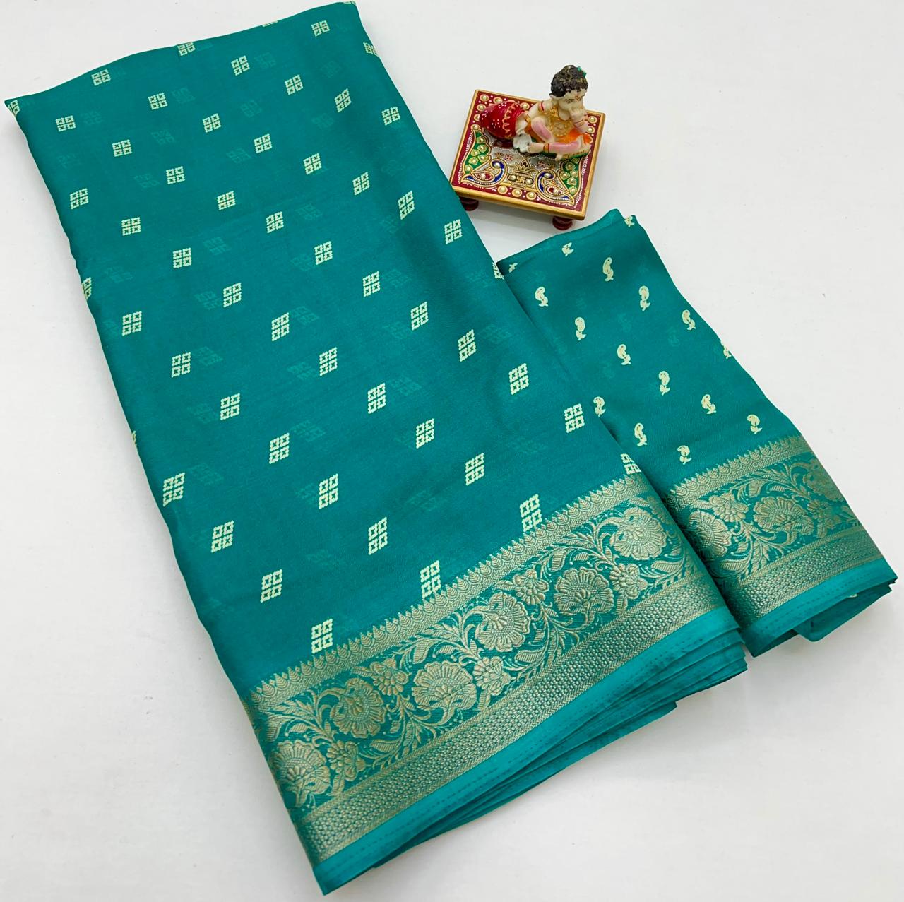 Teal Green Traditional Moss Georgette Saree With Blouse