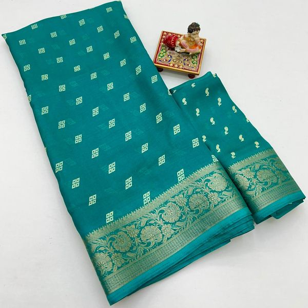 Teal Green Traditional Moss Georgette Saree With Blouse