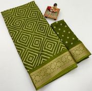 Elegant Olive Green Georgette Saree With Zari Border - Green