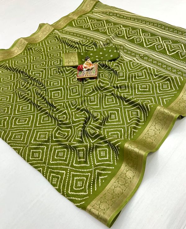 Elegant Olive Green Georgette Saree With Zari Border