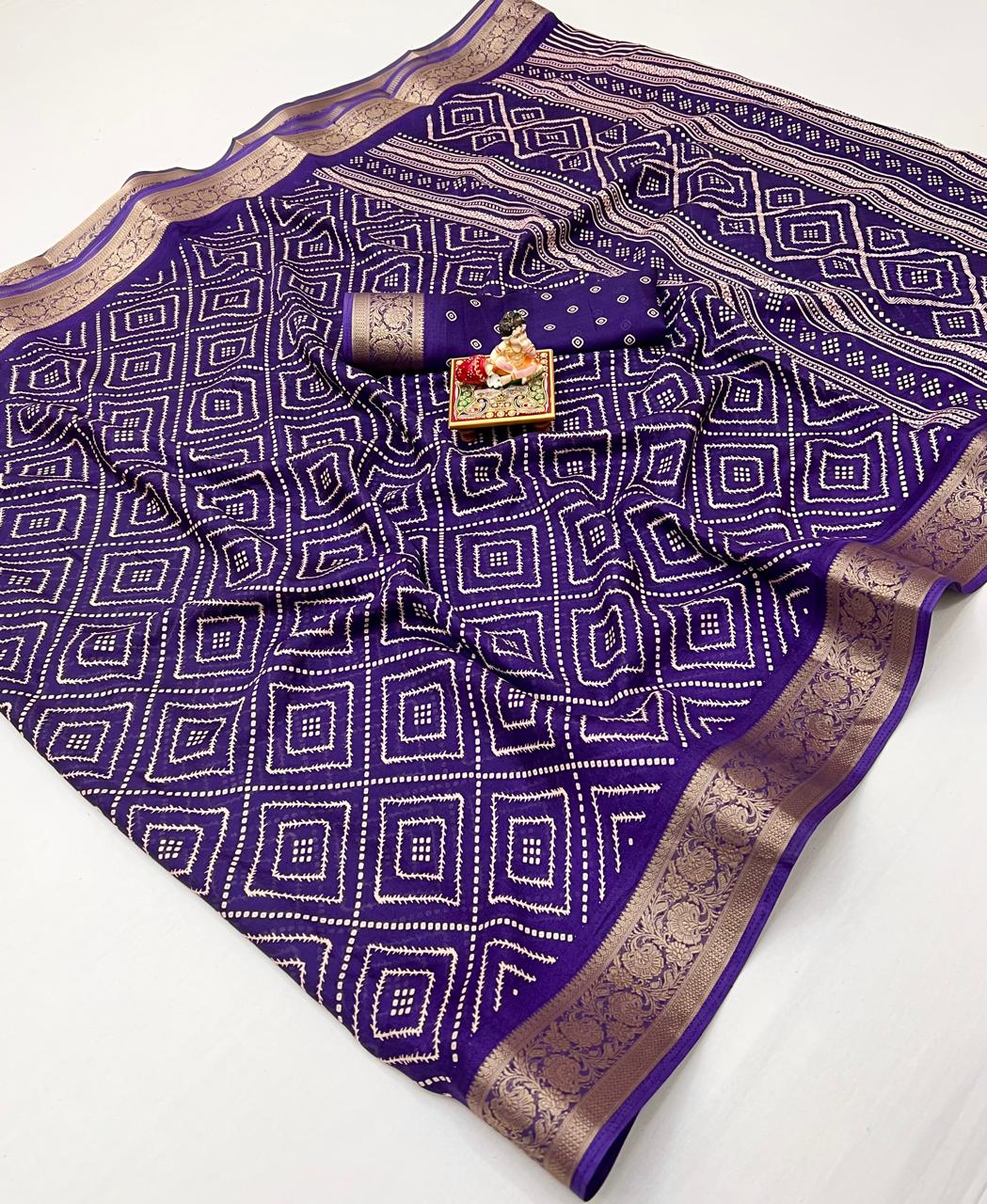 Royal Purple Printed Moss Georgette Saree With Border