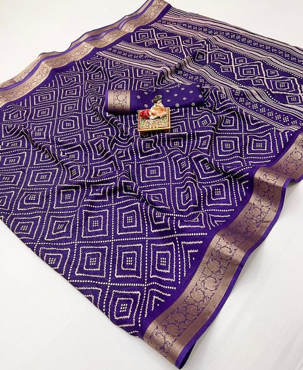 Royal Purple Printed Moss Georgette Saree With Border