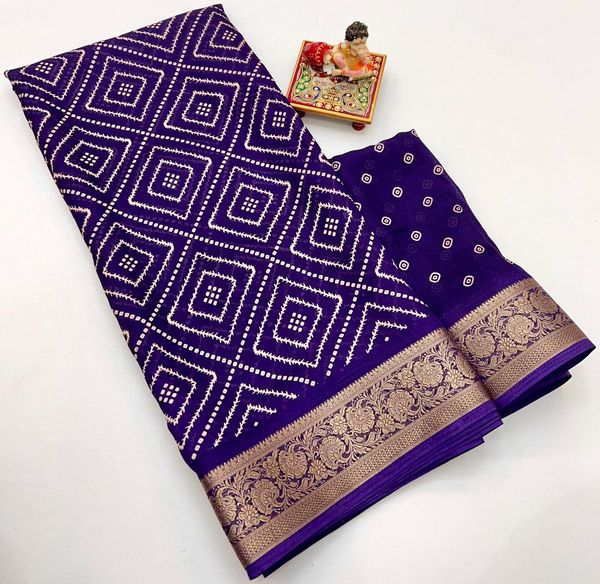 Royal Purple Printed Moss Georgette Saree With Border