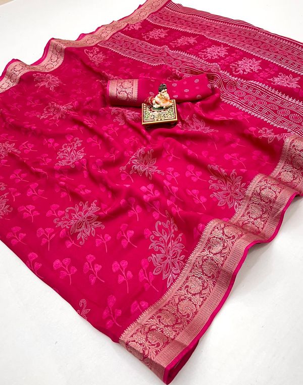 Rani Pink Party Wear Moss Georgette Floral Saree