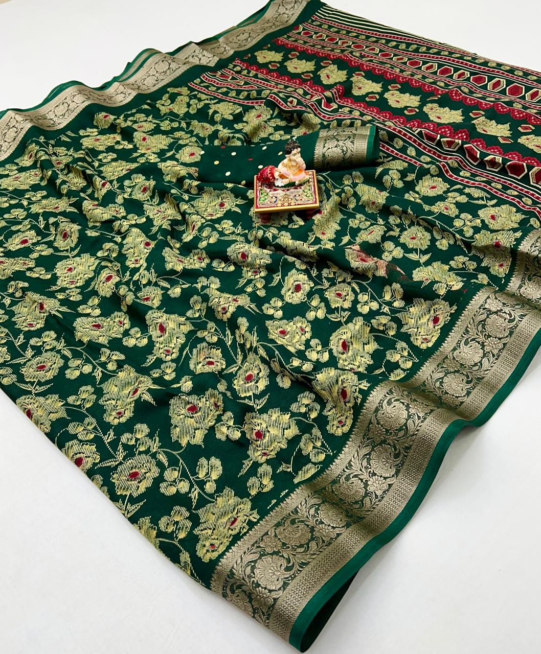 Bottle Green Festive Moss Georgette Saree With Blouse