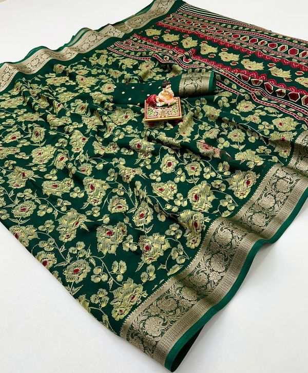 Bottle Green Festive Moss Georgette Saree With Blouse