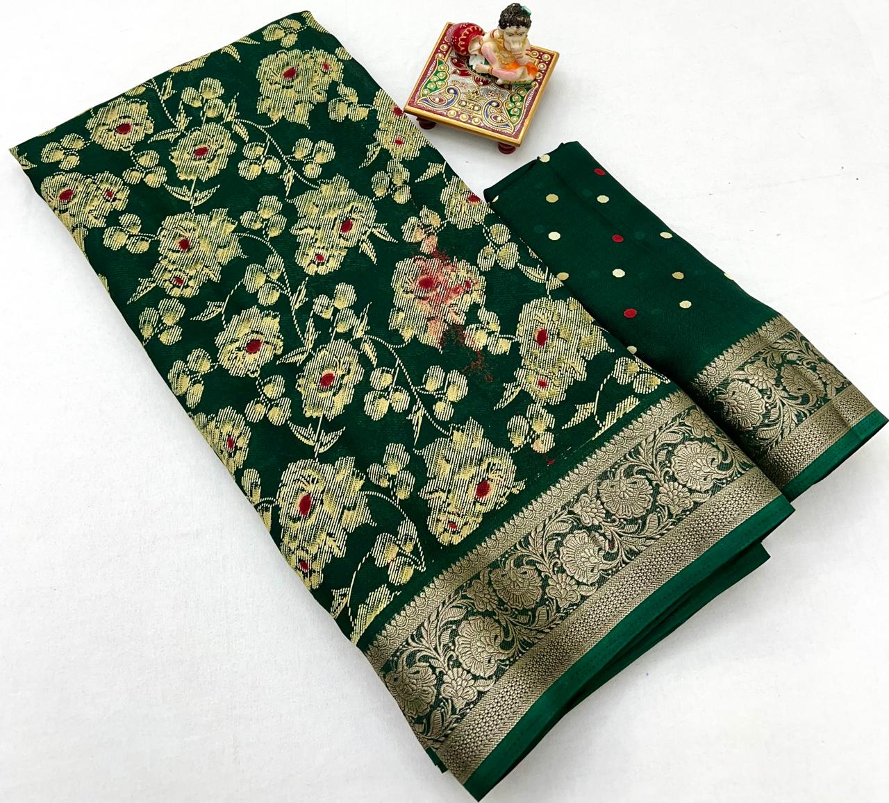 Bottle Green Festive Moss Georgette Saree With Blouse