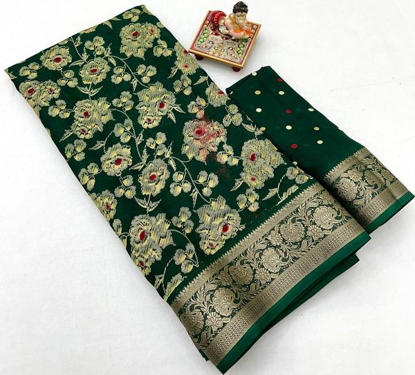 Bottle Green Festive Moss Georgette Saree With Blouse