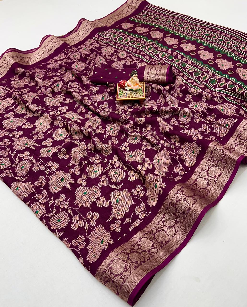 Magenta Festive Moss Georgette Saree With Blouse Piece