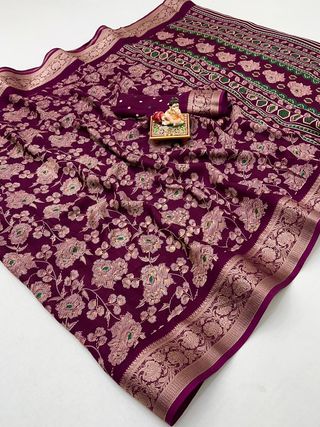 Magenta Festive Moss Georgette Saree With Blouse Piece