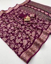 Magenta Festive Moss Georgette Saree With Blouse Piece - Purple