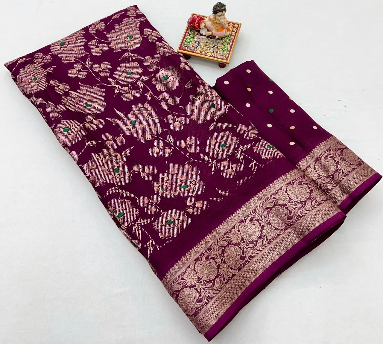 Magenta Festive Moss Georgette Saree With Blouse Piece