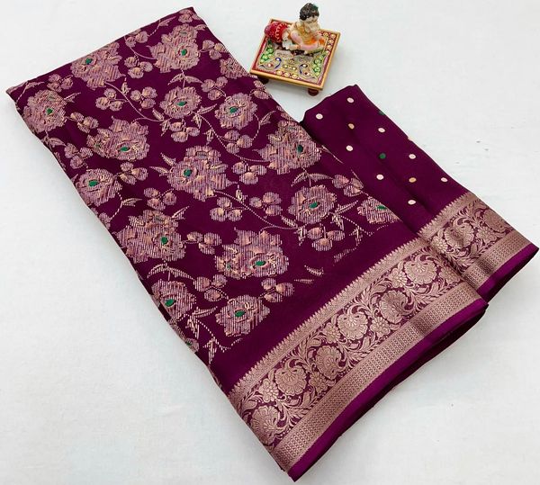 Magenta Festive Moss Georgette Saree With Blouse Piece